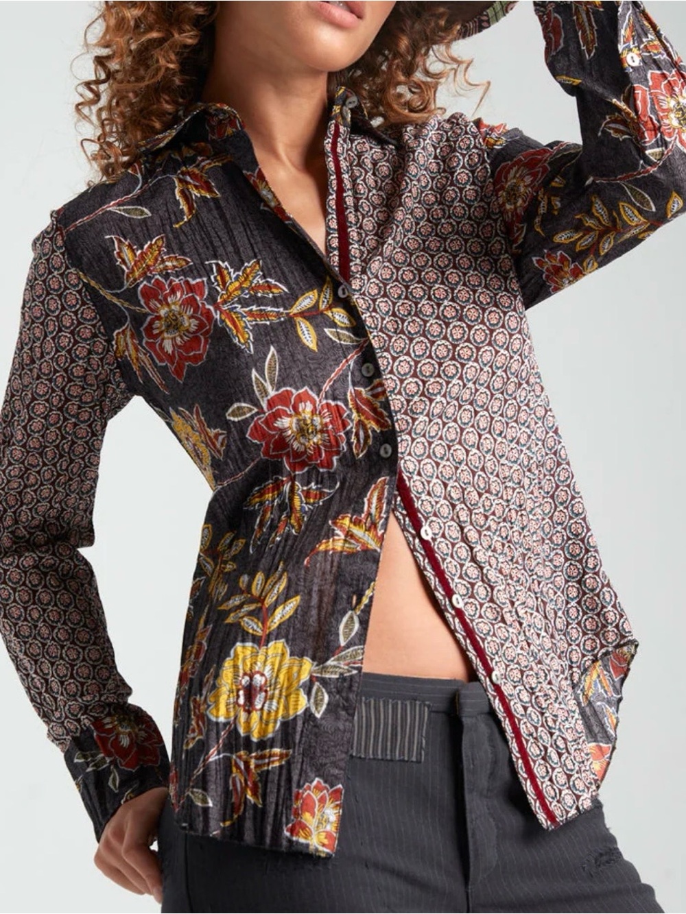 Cino Chelsea Mix Print Button Down Shirt Boho